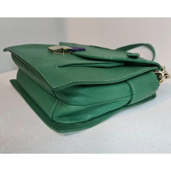 Botkier Leon Square Satchel Crossbody Leather Handbag Purse Green Blue Tab - Picture 7 of 13